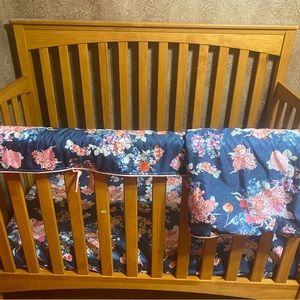 Baby girl crib bedding. Fitted sheet, rail cover, and minky blanket.